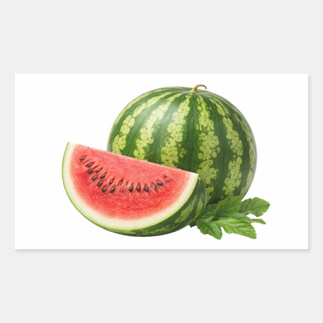 Rectangulaire Fresh Watermelon Slice And Whole Fruit Sticker (Devant)