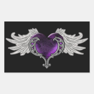 Rectangulaire Goth Coeur pourpre avec Ange Ailes Sticker