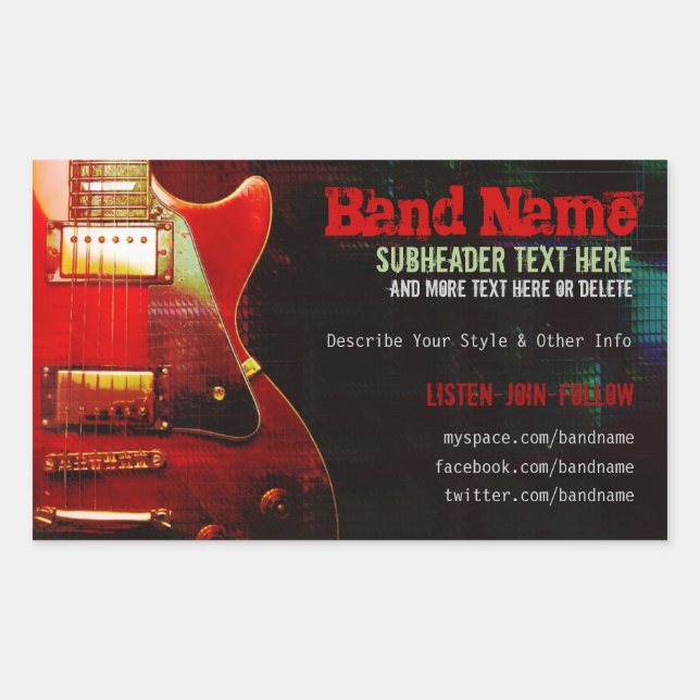 Rectangulaire Grunge Red Guitar Music Band Promotion Sticker (Devant)