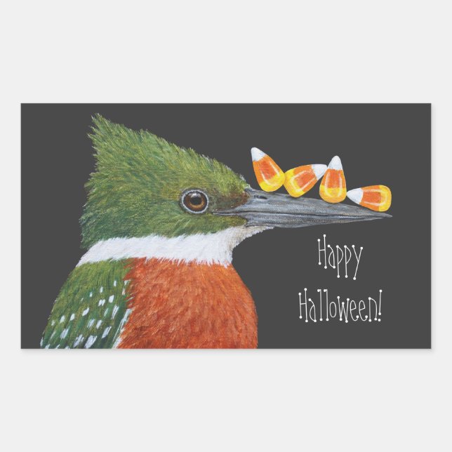 Rectangulaire Halloween sticker martin-pêcheur vert (Devant)