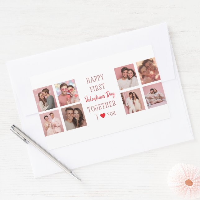 Rectangulaire Happy First Valentine's Day Together Sticker Photo (Enveloppe)