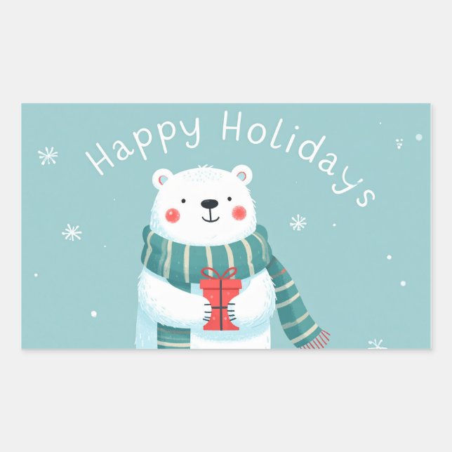 Rectangulaire Happy Holidays Polar Bear Hug Sticker (Devant)