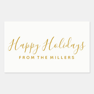 Rectangulaire Happy Holidays Sticker Gold Script