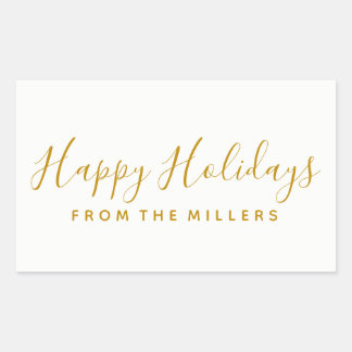 Rectangulaire Happy Holidays Sticker Gold Script