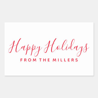 Rectangulaire Happy Holidays Sticker Script Rouge Personnalisé