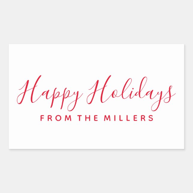Rectangulaire Happy Holidays Sticker Script Rouge Personnalisé (Devant)
