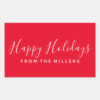 Rectangulaire Happy Holidays Sticker Script Rouge Personnalisé