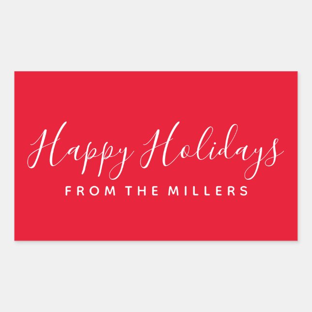 Rectangulaire Happy Holidays Sticker Script Rouge Personnalisé (Devant)