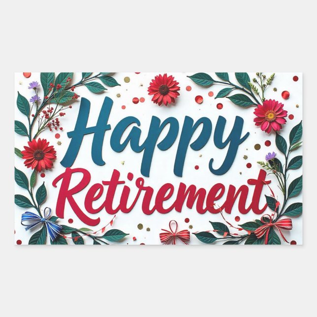 Rectangulaire  Happy Retirement Sticker (Pretty Happy Retirement celebration stickers!)