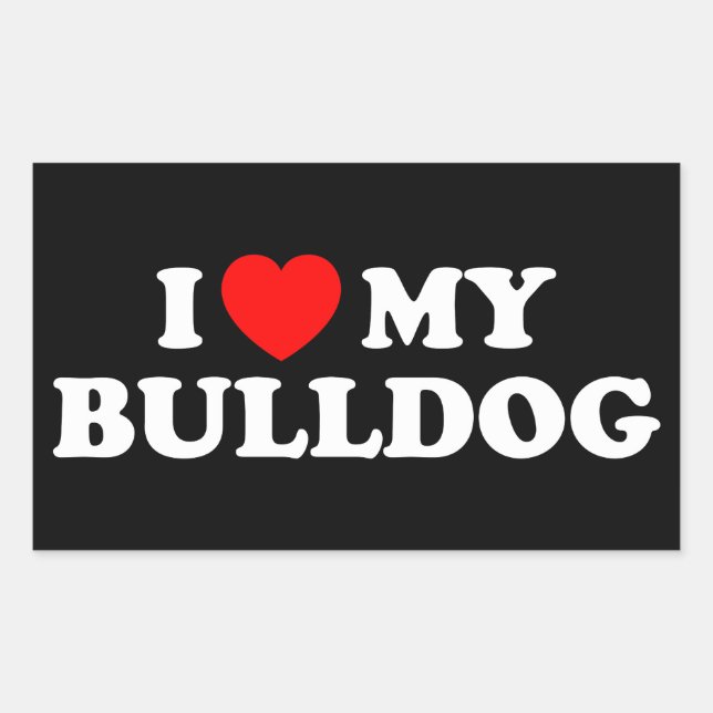 Rectangulaire J'aime mon Sticker Bulldog (Devant)