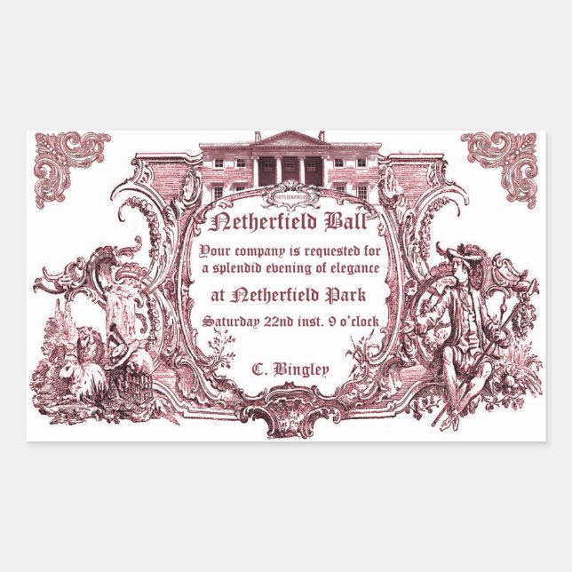 Rectangulaire Jane Austen : Sticker à billes de Netherfield (Devant)