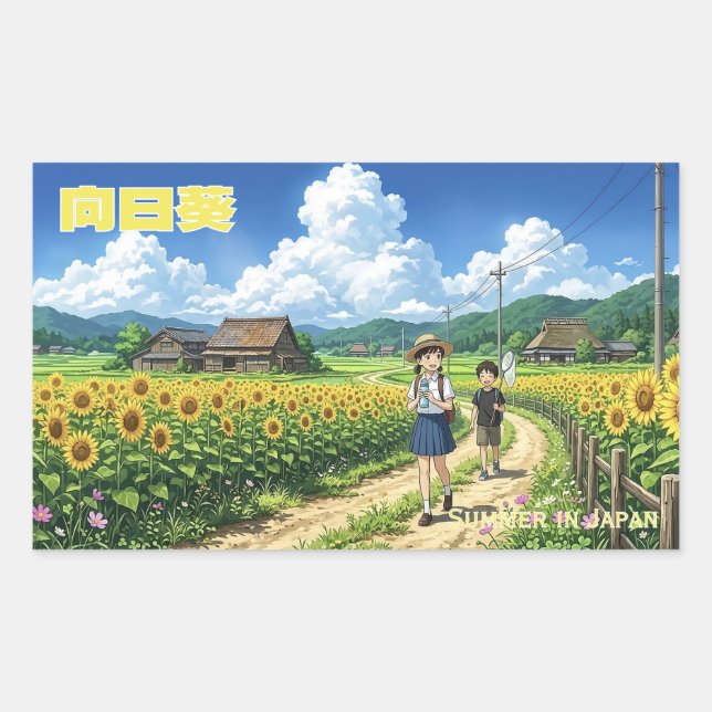 Rectangulaire Japanese Summer Sunflower Sticker (Devant)