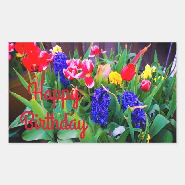 Rectangulaire Joyeux Anniversaire Fleurs de Printemps #3 Sticker (Devant)