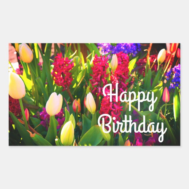Rectangulaire Joyeux Anniversaire Fleurs de Printemps #5 Sticker (Devant)
