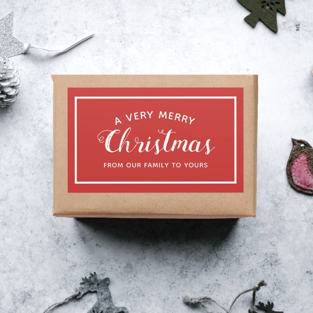 Rectangulaire Joyeux Noël De Notre Sticker Rouge Famille (A very Merry Christmas from my family to yours 🎄)