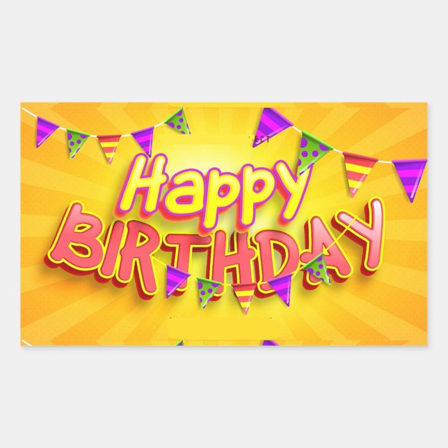 Rectangulaire Joyeux Sticker d'anniversaire (Happy Birthday Text bright yellow background!)