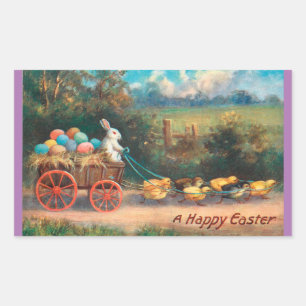 Rectangulaire Lapin vintage Avec Sticker En Wagon D'Oeuf