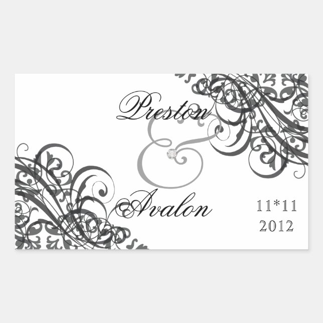 Rectangulaire Magnifique Baroque Noir Enregistrer Le Sticker Dat (Devant)