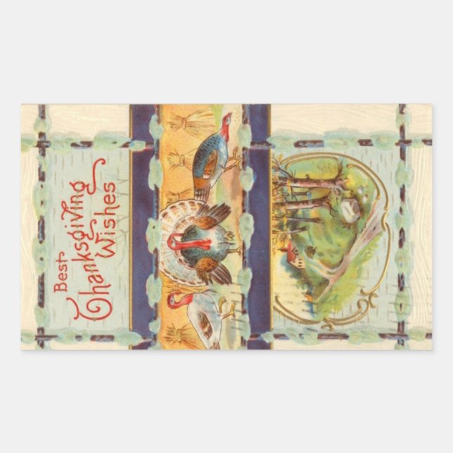 Rectangulaire Meilleurs voeux d'action de grâces Sticker Vintage (Devant)