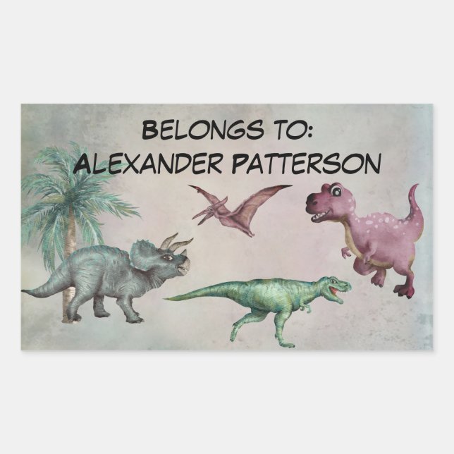 Rectangulaire Nom personnalisé Dino Dinosaur Sticker Boys T Rex (Devant)
