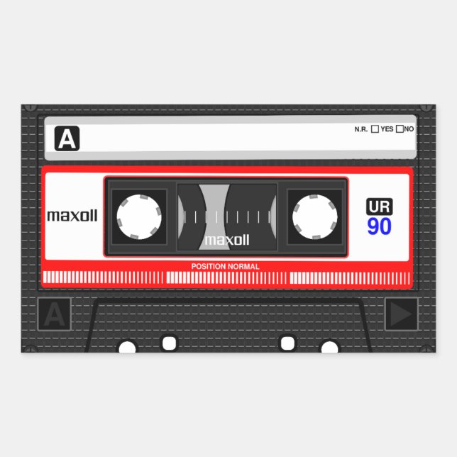 Rectangulaire RETRO CASSETTE TAPE STICKER les années 70 80s 90s (Devant)