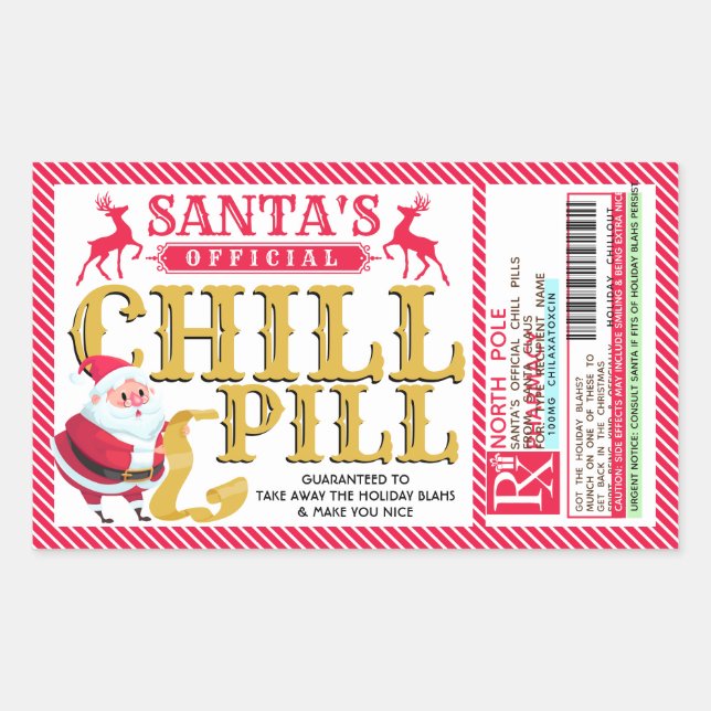 Rectangulaire Santa's Chill Pill Christmas Sticker (Devant)