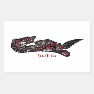 Rectangulaire SEA OTTER & BABY (Haida Styled) Sticker cadeau d'a