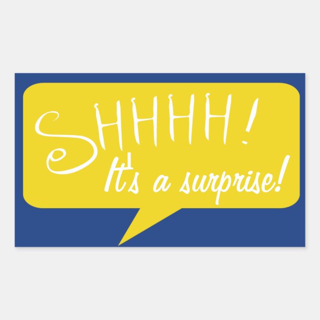 Rectangulaire Shhh Surprise Party - Sticker - Bleu et or (Devant)