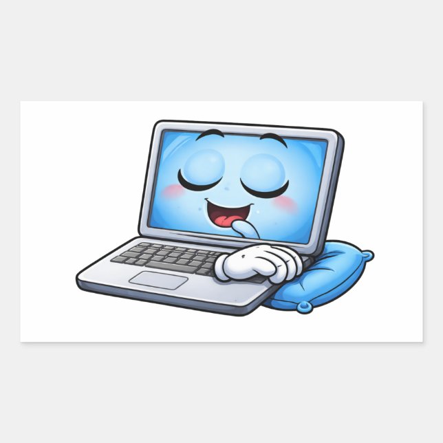 Rectangulaire Sleepy Cartoon Laptop Character Sticker (Devant)
