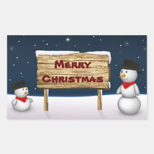 Rectangulaire Snowmen mignon souhaitant Joyeux Noël - Sticker