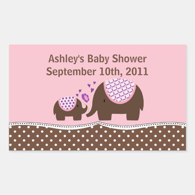 Rectangulaire Sticker Baby shower rose et Brown éléphant (Devant)