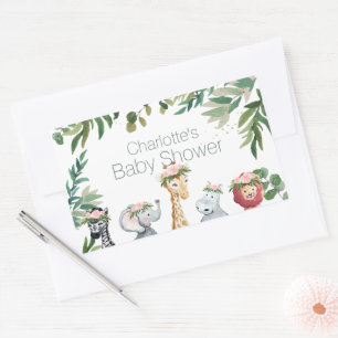 Rectangulaire Sticker Baby shower Safari Aquarelle
