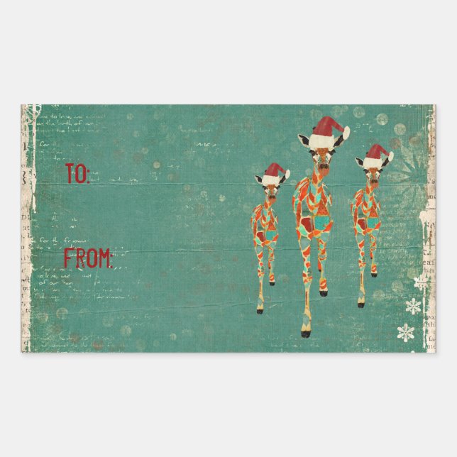 Rectangulaire Sticker cadeau Ambre Festif & Azure Giraffes (Devant)