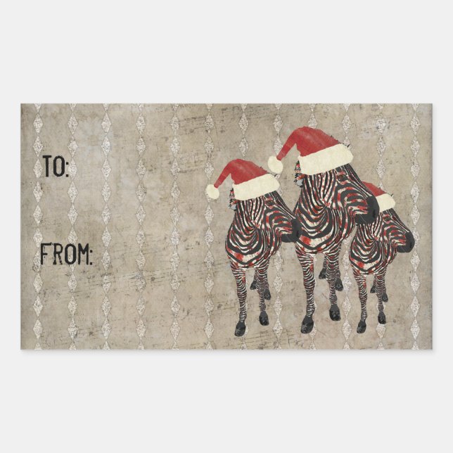 Rectangulaire Sticker cadeau Rose Festive Zebras (Devant)