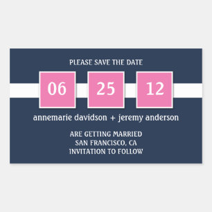 Rectangulaire Sticker - Carrés Rose Marine Enregistrer La Date