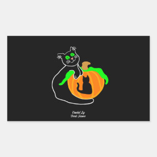 Rectangulaire Sticker Citrouille de chat noir