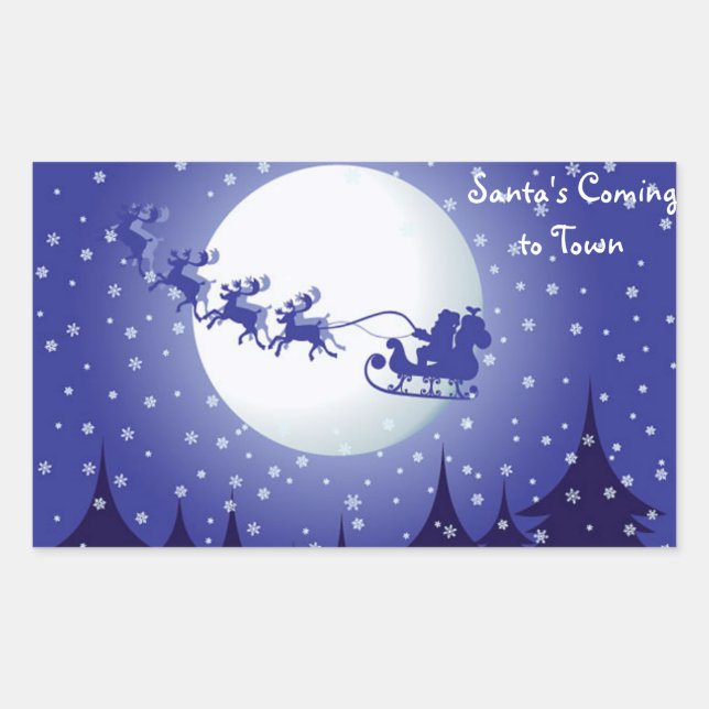 Rectangulaire Sticker classique de Noël rond/Père Noël a Sleigh (Devant)