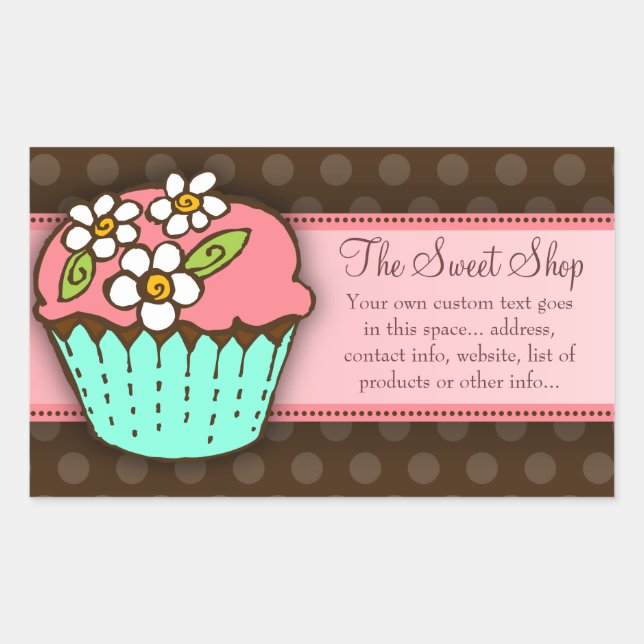 Rectangulaire Sticker Cupcake Fleurs (Devant)