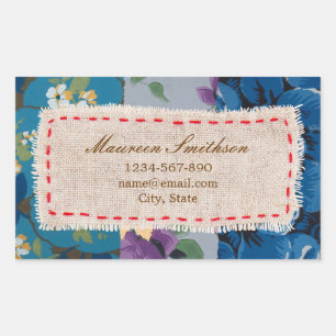 Rectangulaire Sticker d'adresse en tissu floral (bleu)