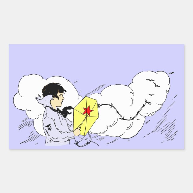 Rectangulaire Sticker d'art Vintage de cerf-volant (Devant)