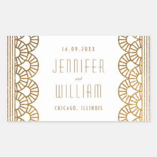Rectangulaire Sticker de mariage personnalisé Gold Art Déco Gats