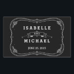 Rectangulaire Sticker de mariage vintage Chalkboard fantaisie<br><div class="desc">Un joli autocollant vintage sur le thème de la planche à roulettes qui incorpore la typographie et les cadres défilants charmants pour mettre en valeur votre célébration mariage. Un joli ajout à votre cérémonie de mariage cet autocollant présente les noms de mariée et de mariée avec date mariage et est...</div>