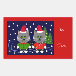 Rectangulaire Sticker de Noël mignon avec chats