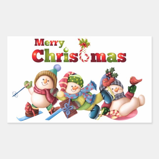 Rectangulaire Sticker de Noël Rectangle classique / Snowmen (Devant)