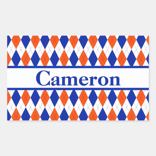 Rectangulaire Sticker de nom de Jacquard orange et bleu diamant (Devant)