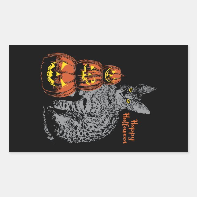 Rectangulaire Sticker d'Halloween - Citrouilles de chats (Devant)