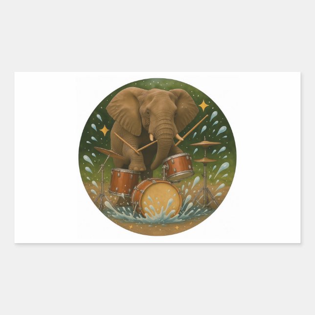Rectangulaire Sticker : Elephant Jouer des tambours dans un bain (Devant)