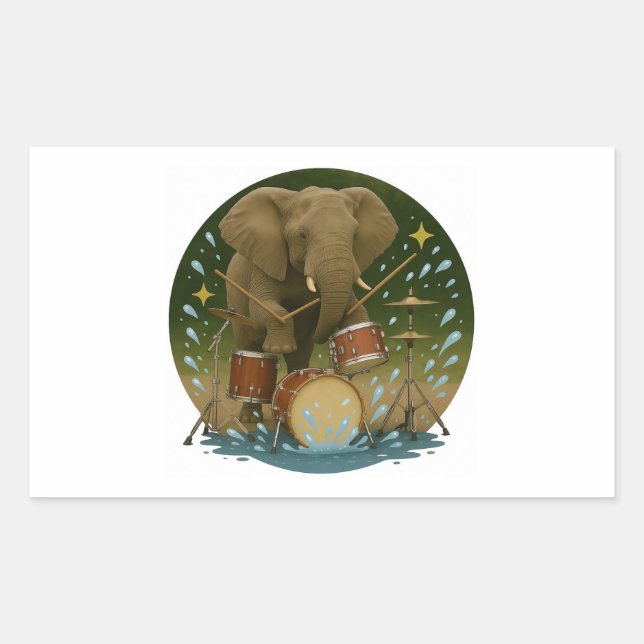 Rectangulaire Sticker : Elephant Jouer des tambours dans un bain (Devant)