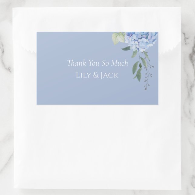 Rectangulaire Sticker en Merci floral Blue Hydrangea Periwinkle (Sac)