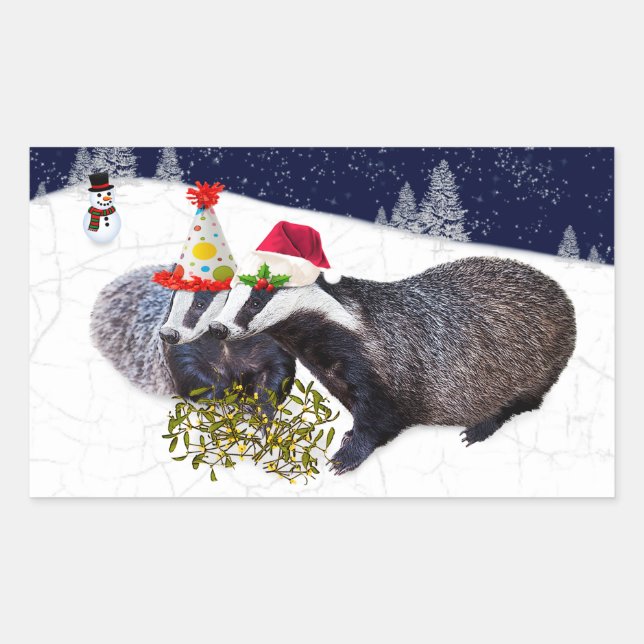 Rectangulaire Sticker Festive Badgers (Devant)